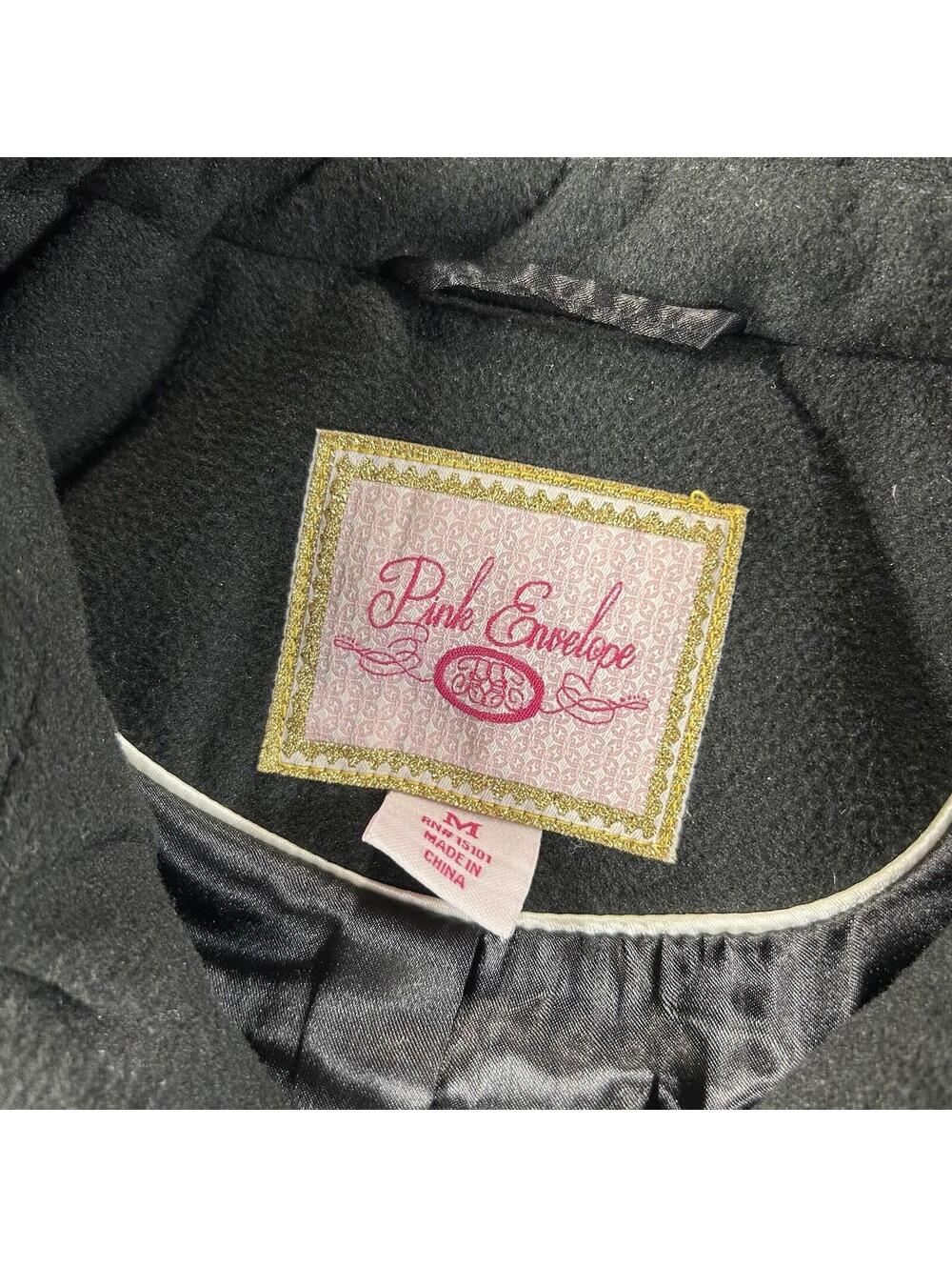 PINK ENVELOPE Macys Womens Double Breast Peacoat Jacket Medium Black - Picture 3 of 6